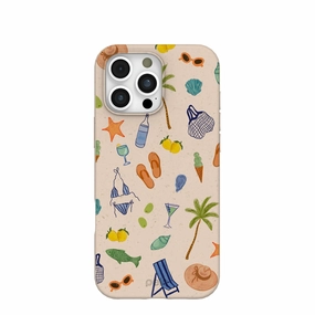 Hybrid Grip Seashell Coastline Sketch iPhone 16 Pro Max Case