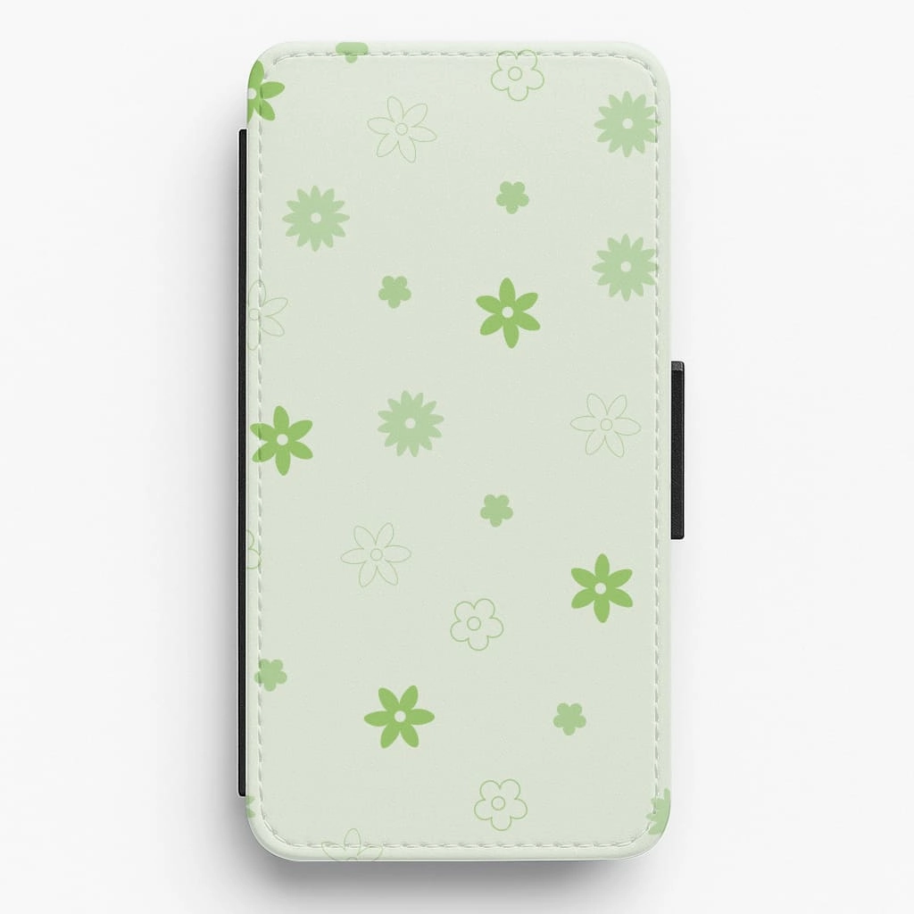 Flower Types Pattern Green Flip / Wallet Phone Case Customizable Option