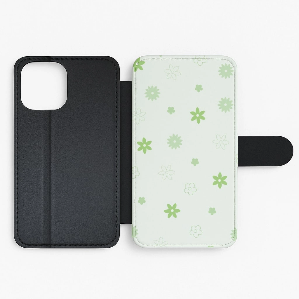 Soft Surface Flower Types Pattern Green Flip / Wallet Phone Case