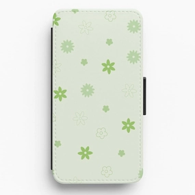 Flower Types Pattern Green Flip / Wallet Phone Case Customizable Option