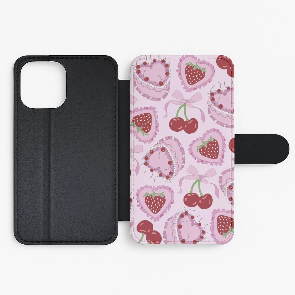 Soft Protection Modern Accessory Cherries, Strawberries And Cake - Valentine's Day Flip / Wallet Phone Case