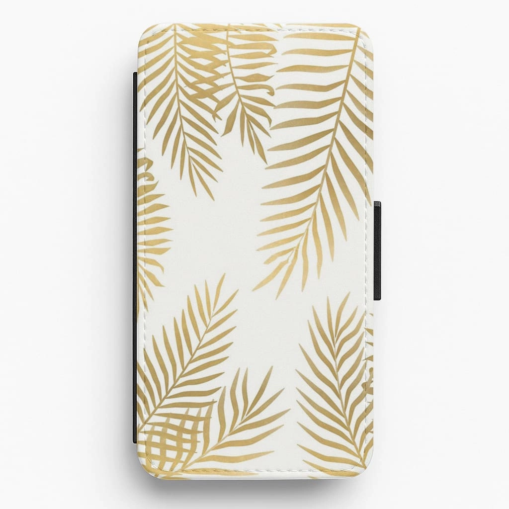 Soft coating Gold Palm Leaf Pattern Flip Wallet Phone Case