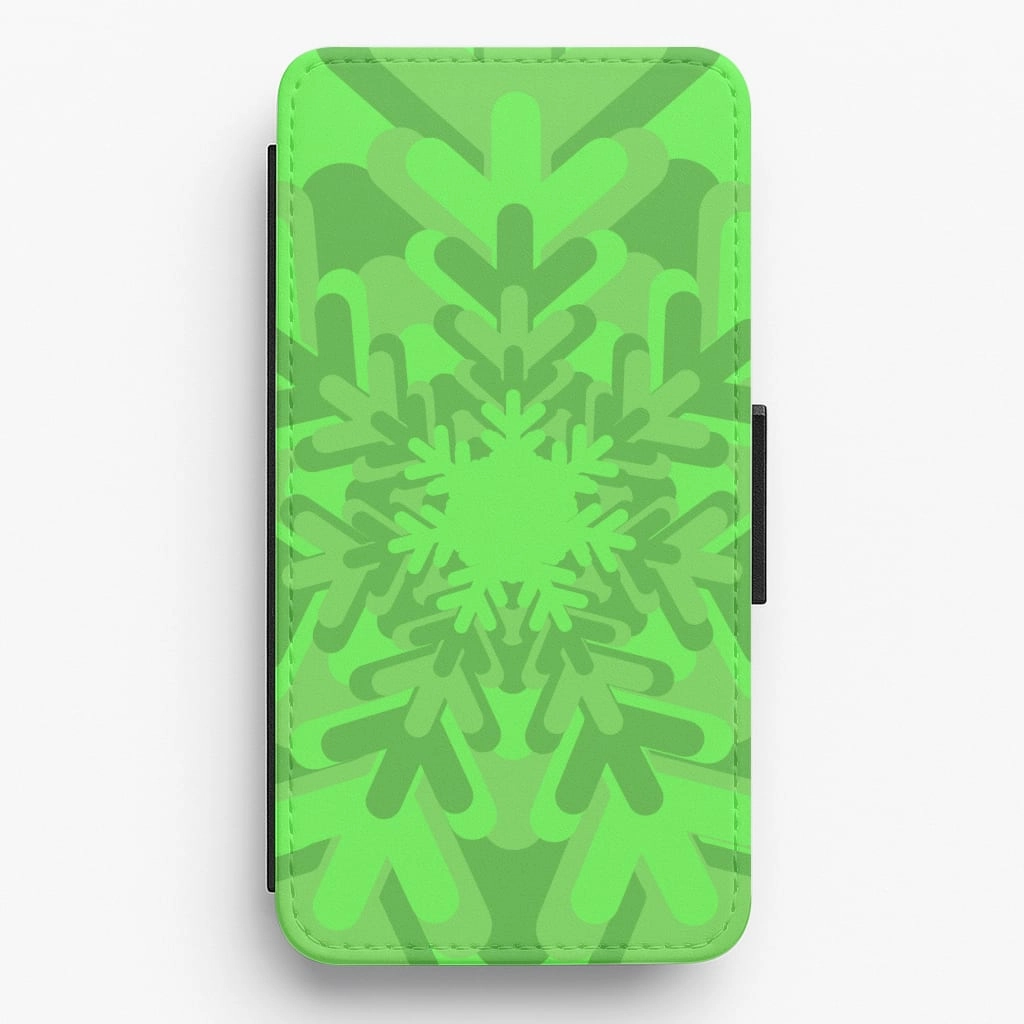 Green - Colourful Snowflakes Flip / Wallet Phone Case Camera Protection Stylish Surface Design