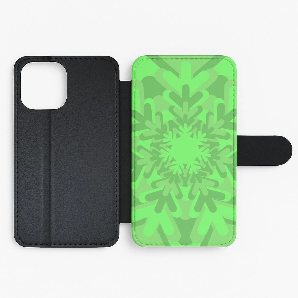 Stylish grip Compact Texture Green - Colourful Snowflakes Flip / Wallet Phone Case