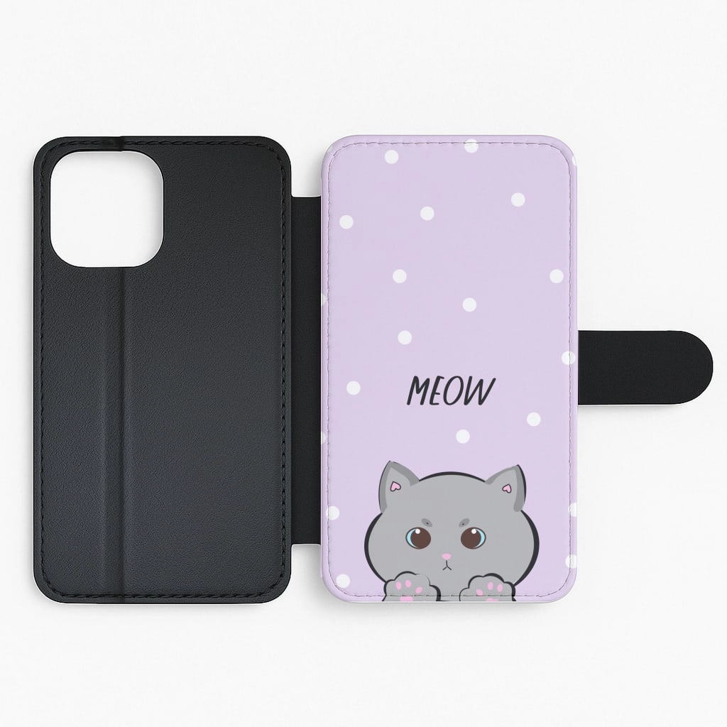 Elegant Finish Design Grey Kitty - Cats Flip / Wallet Phone Case