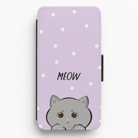Grey Kitty - Cats Flip / Wallet Phone Case Smooth Edges Stylish Finish