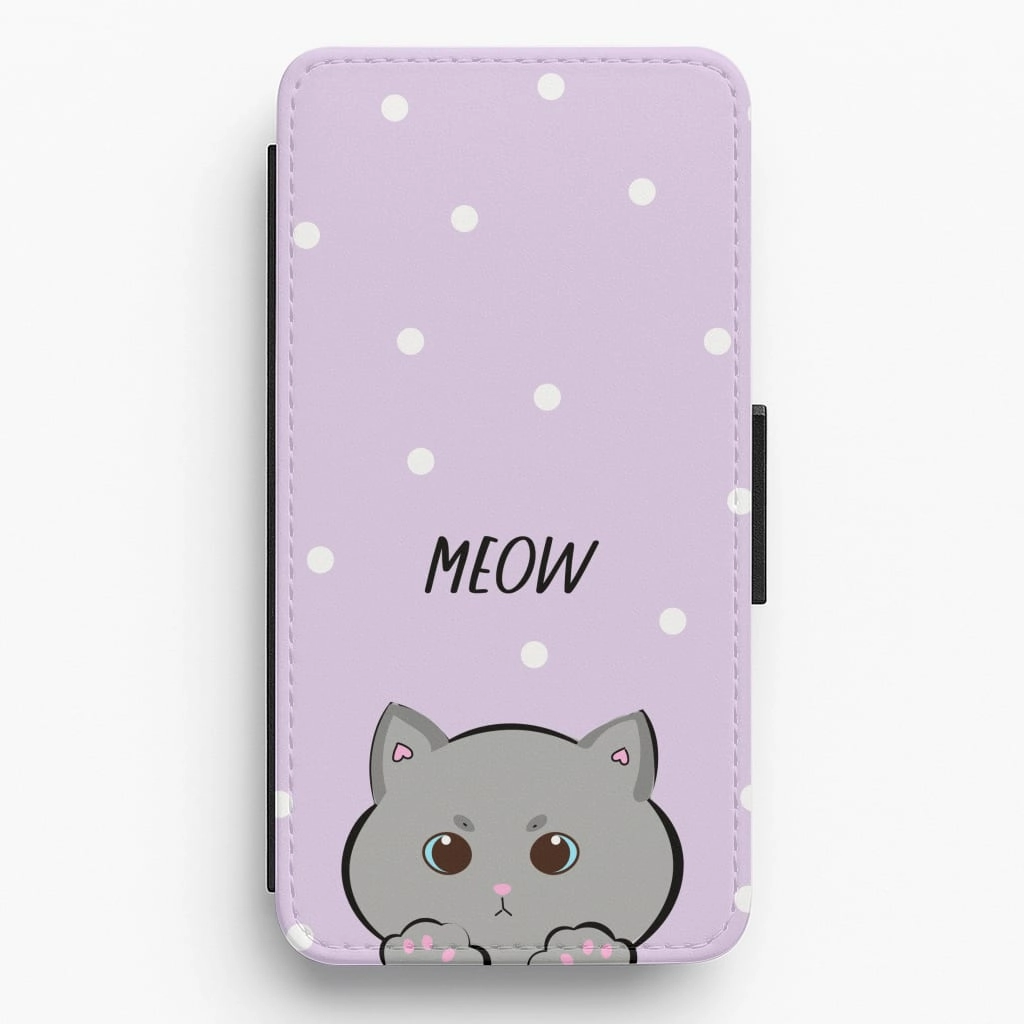 Grey Kitty - Cats Flip / Wallet Phone Case Smooth Edges Stylish Finish