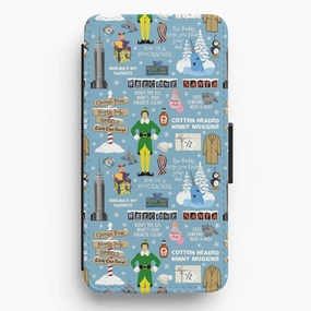 Rugged Edge Texture Blue Buddy The Elf Pattern Flip Wallet Phone Case