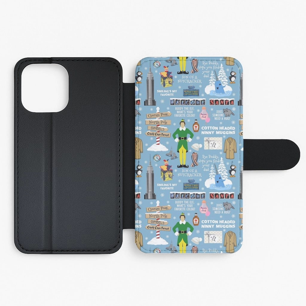 Blue Buddy The Elf Pattern Flip Wallet Phone Case Scratch Proof Glossy Pattern
