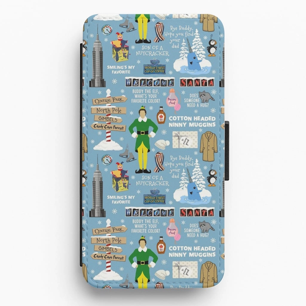 Rugged Edge Texture Blue Buddy The Elf Pattern Flip Wallet Phone Case