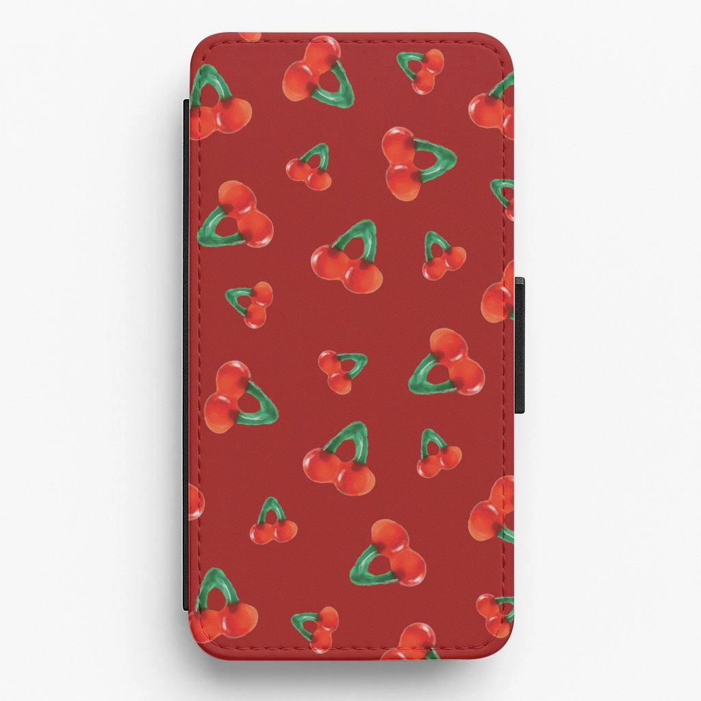 Protective Finish Smooth Layer Texture Gummy Cherries Pattern Flip / Wallet Phone Case