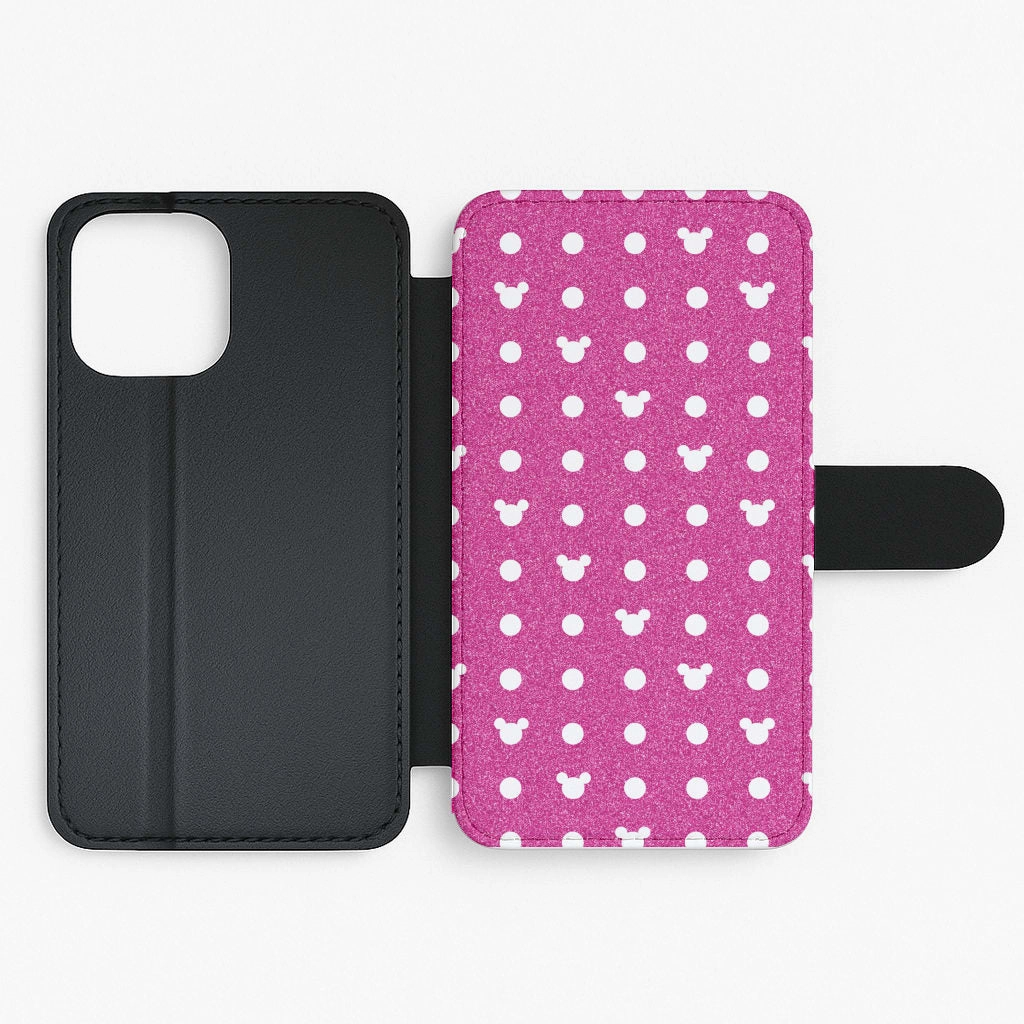 Hybrid Look Soft Touch Mickey Polkadot Pink Fairytale Flip / Wallet Phone Case