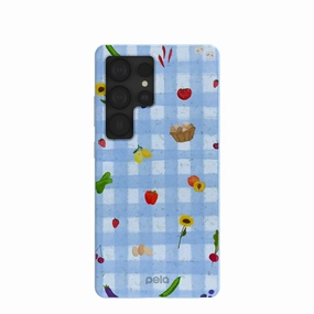 Powder Blue Gingham Farmhouse Samsung Galaxy S25 Ultra Case Minimal Detail Smooth Finish Touch