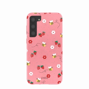 Bubblegum Pink Bees n Berries Samsung Galaxy S23 (Plus) Case Elegant Edge