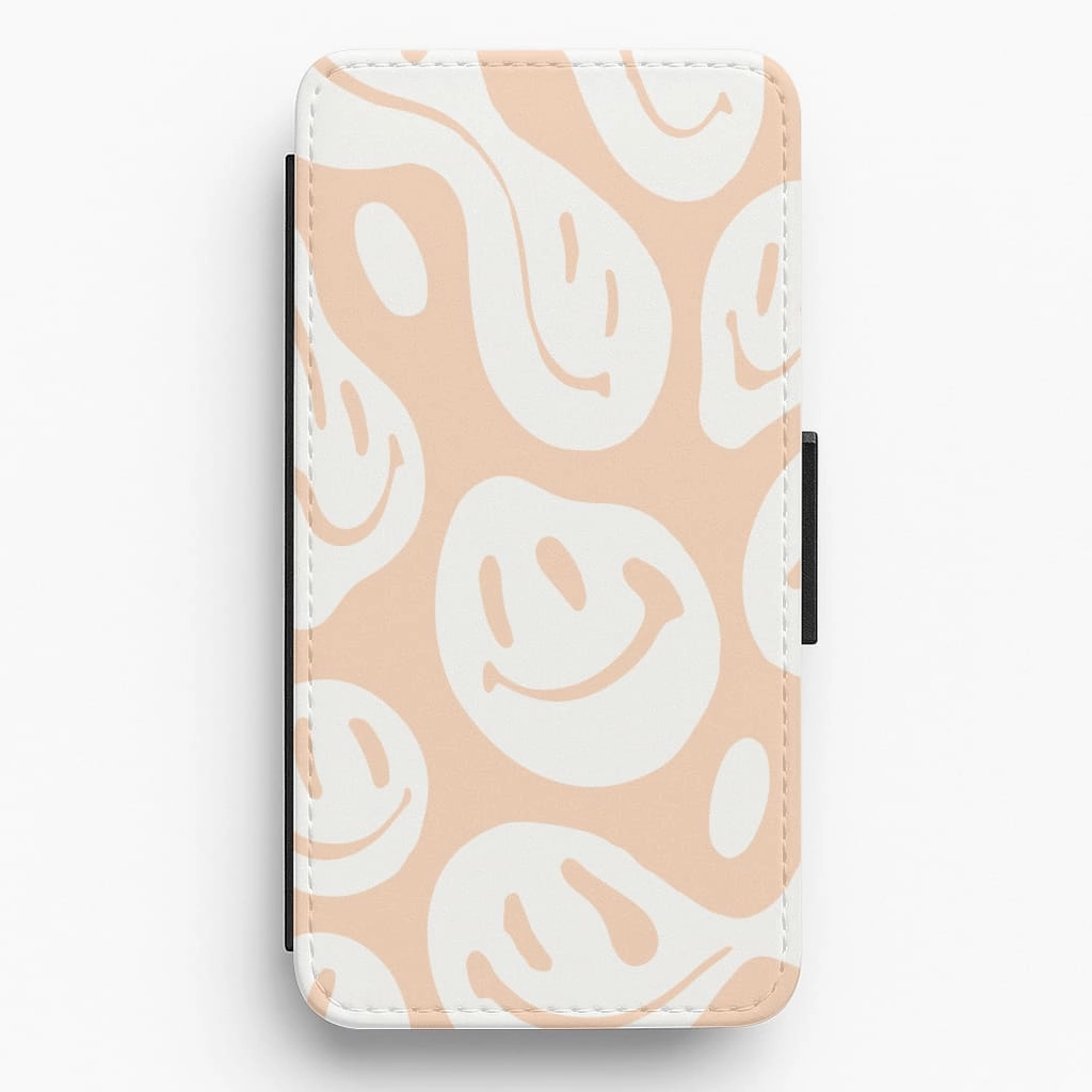 Elegant Build Texture Smooth Texture Pattern Trippn Smiley - Orange Flip / Wallet Phone Case