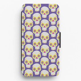 Vivid colors Minimal Build Texture Skull Pattern - Halloween Flip / Wallet Phone Case