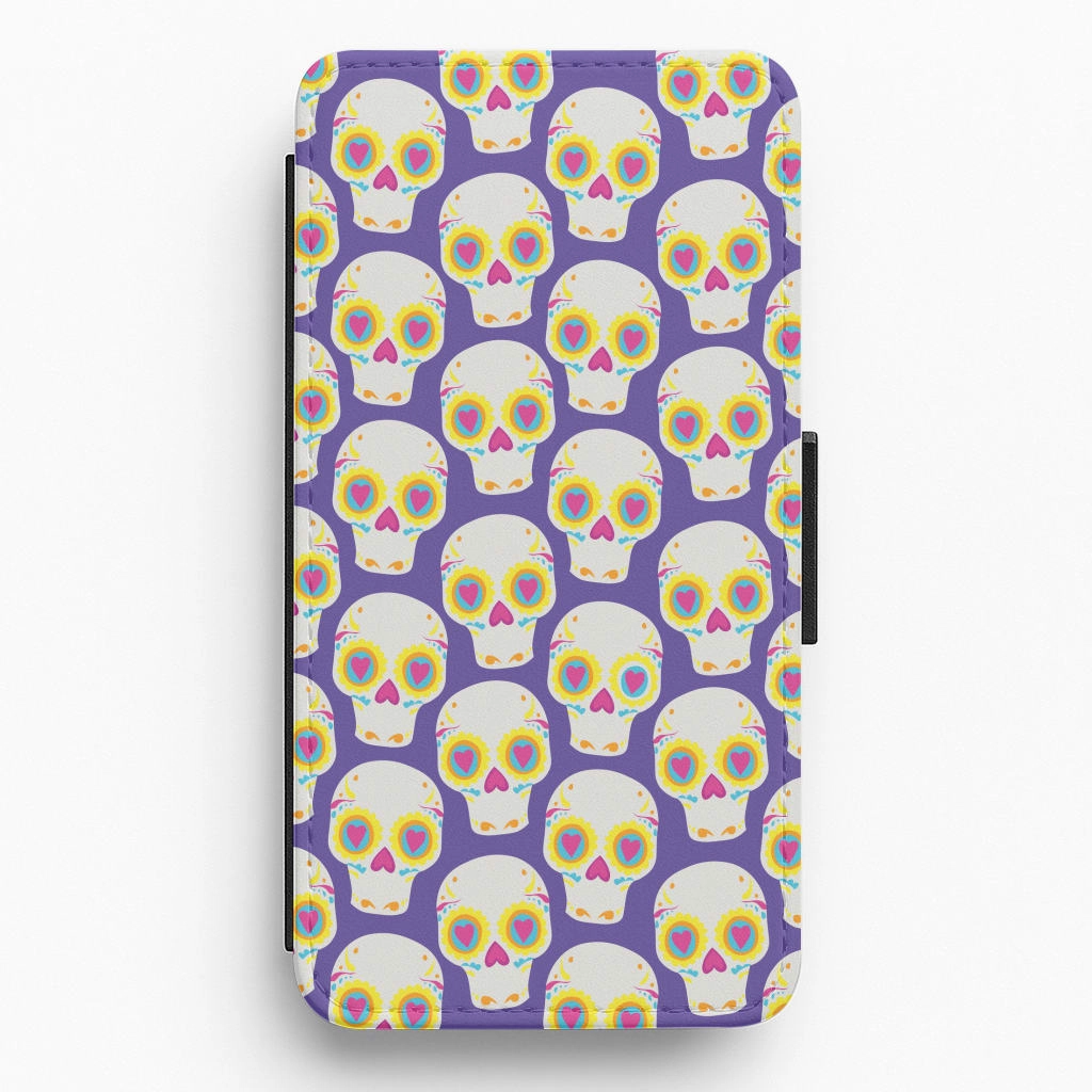 Vivid colors Minimal Build Texture Skull Pattern - Halloween Flip / Wallet Phone Case
