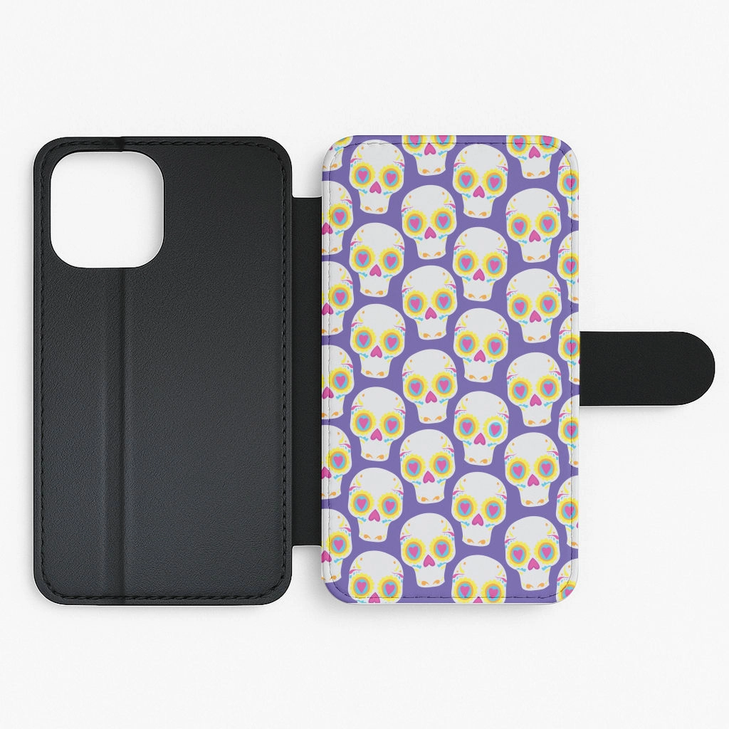 Skull Pattern - Halloween Flip / Wallet Phone Case Durable Material Compact Design