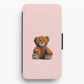Matte Texture Design Stylish Touch Cute And Cosy Teddy Bear Flip / Wallet Phone Case