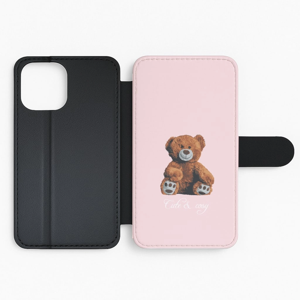 Flexible Protection Cute And Cosy Teddy Bear Flip / Wallet Phone Case