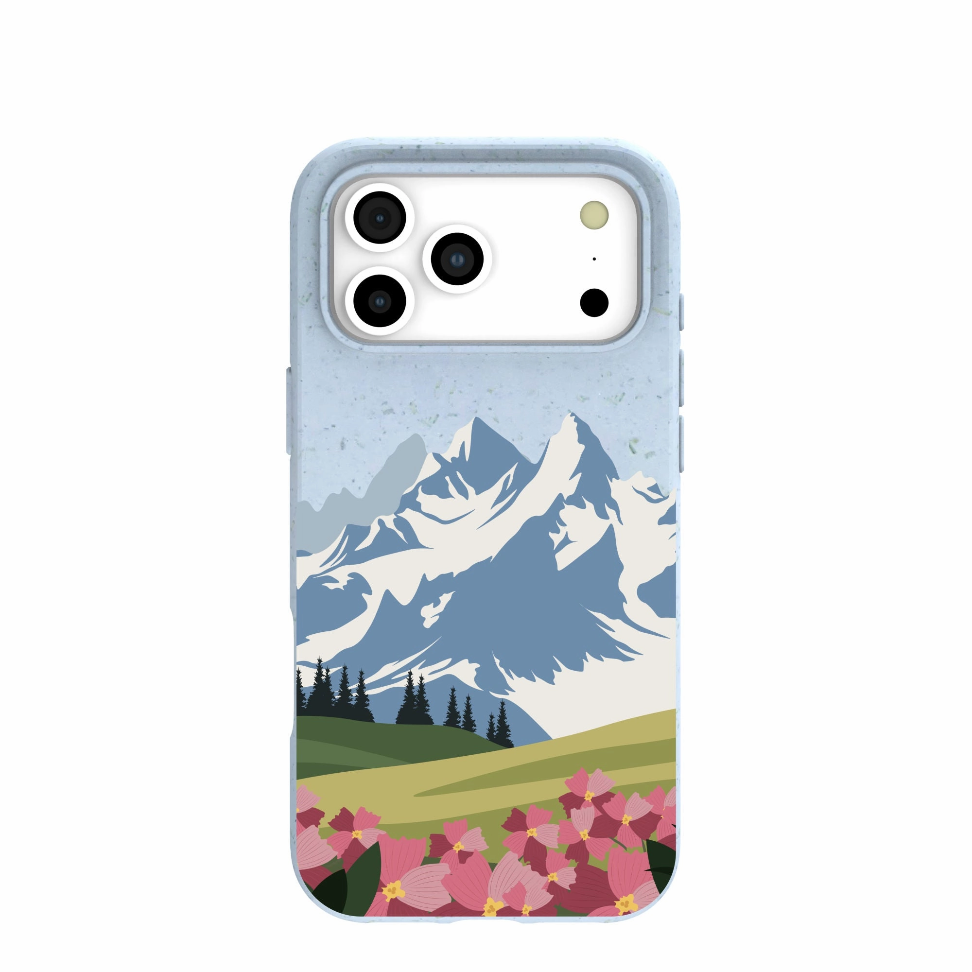 Powder Blue Mountains and Blooms iPhone 17 Pro Max Case Slim Protection