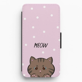 Meow Purple - Cats Flip / Wallet Phone Case Protective Form Fit Soft Finish Texture