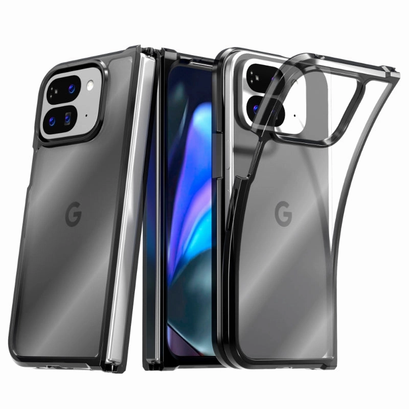 Google Pixel 9 Pro Fold (2024) Hybrid Shockproof Clear Slim Acrylic Case Cover Flexible Hinge Rib Gloss Surface Subtle Touch