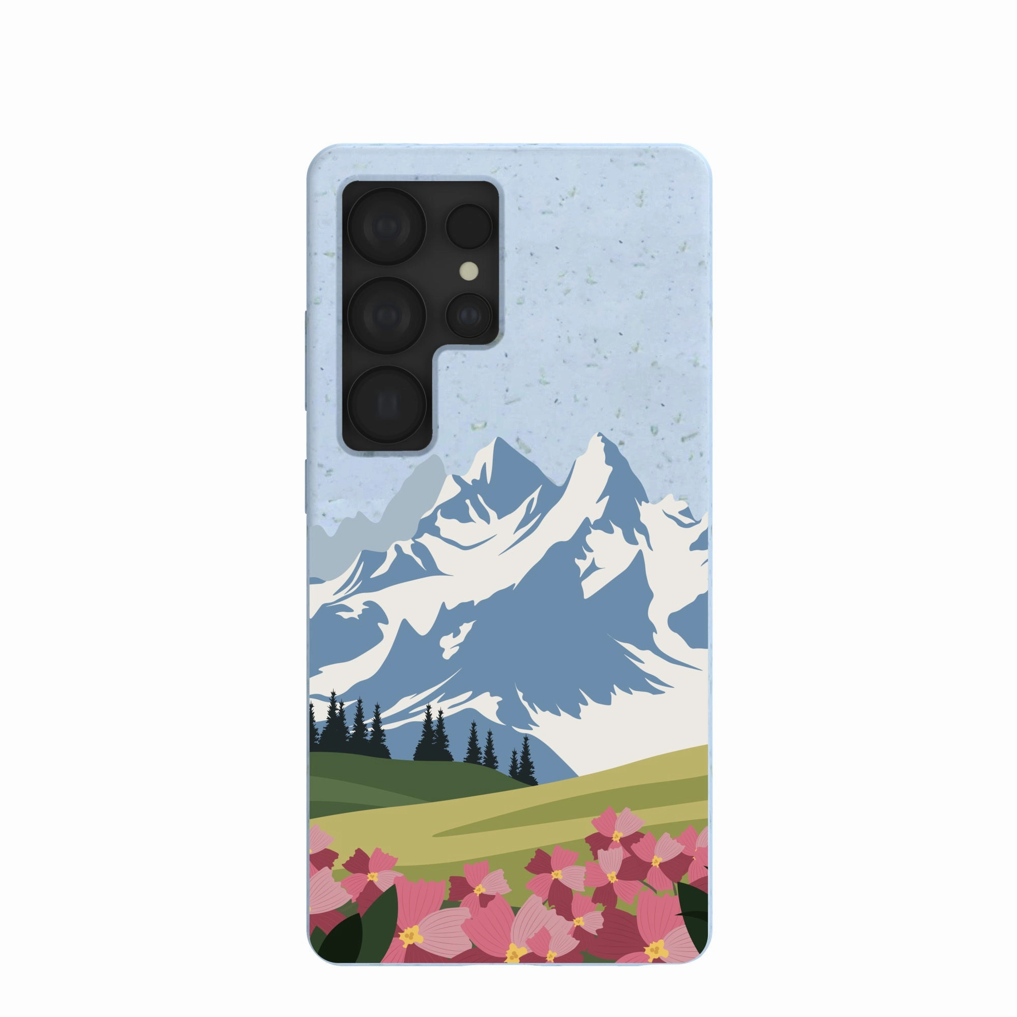 Powder Blue Mountains and Blooms Samsung Galaxy S25 Ultra Case Travel Friendly