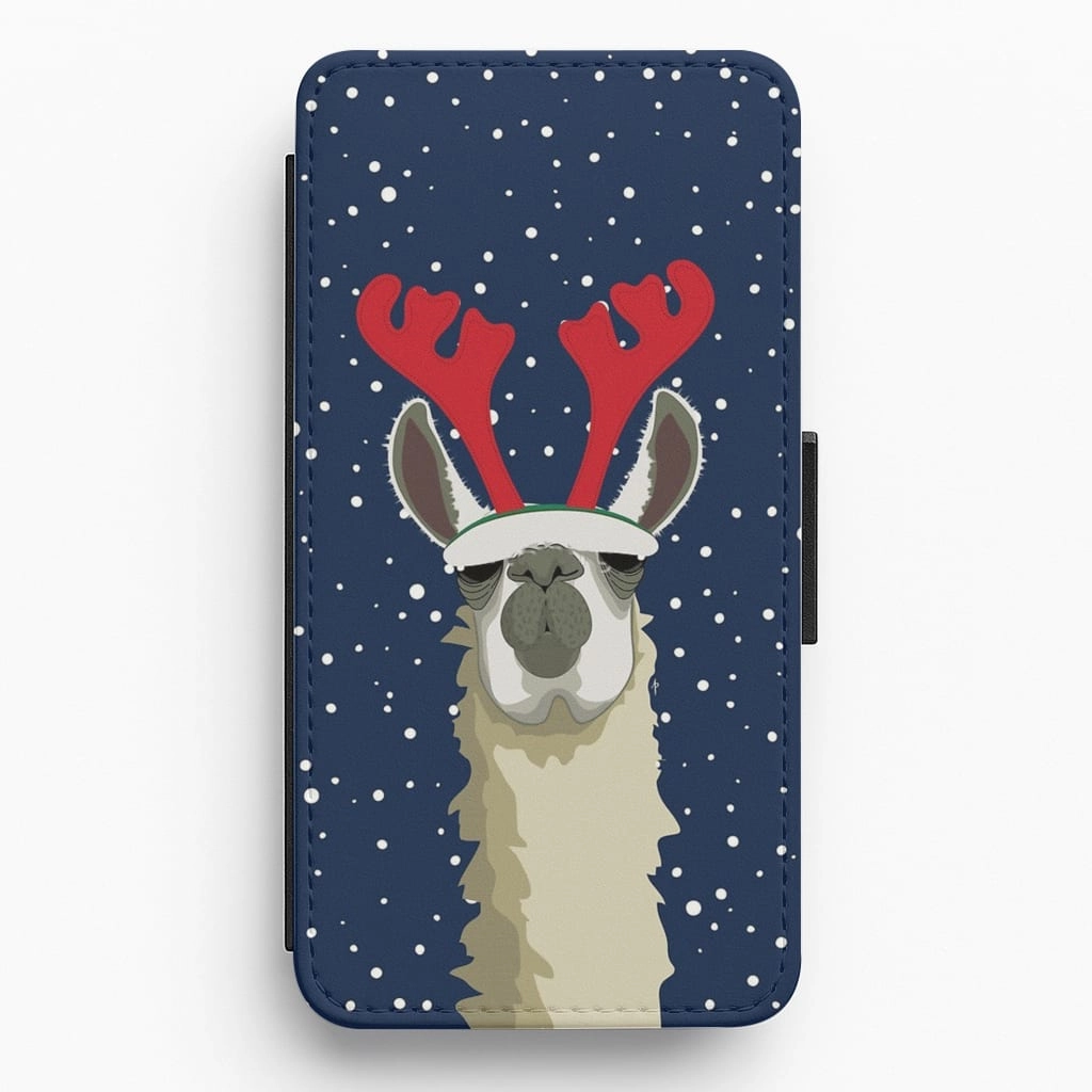 Let It Snow Reindeer Flip Wallet Phone Case Soft Finish Texture