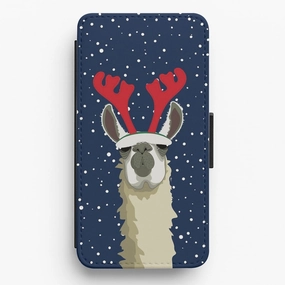 Let It Snow Reindeer Flip Wallet Phone Case Soft Finish Texture