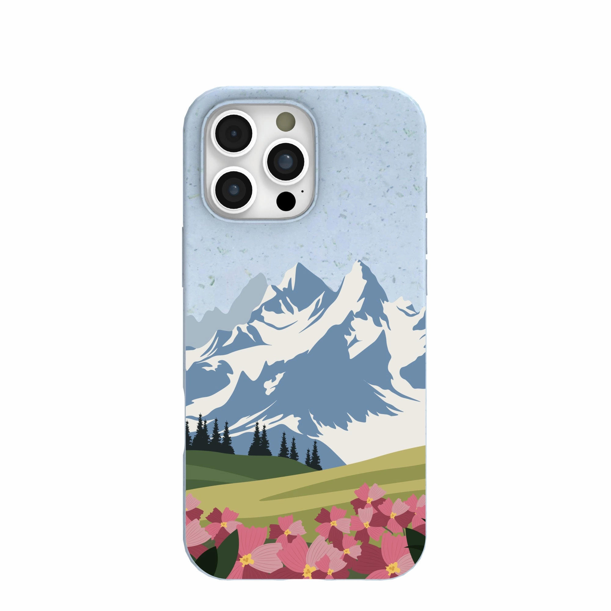 Powder Blue Mountains and Blooms iPhone 16 Pro Max Case Hybrid Texture Modern Touch