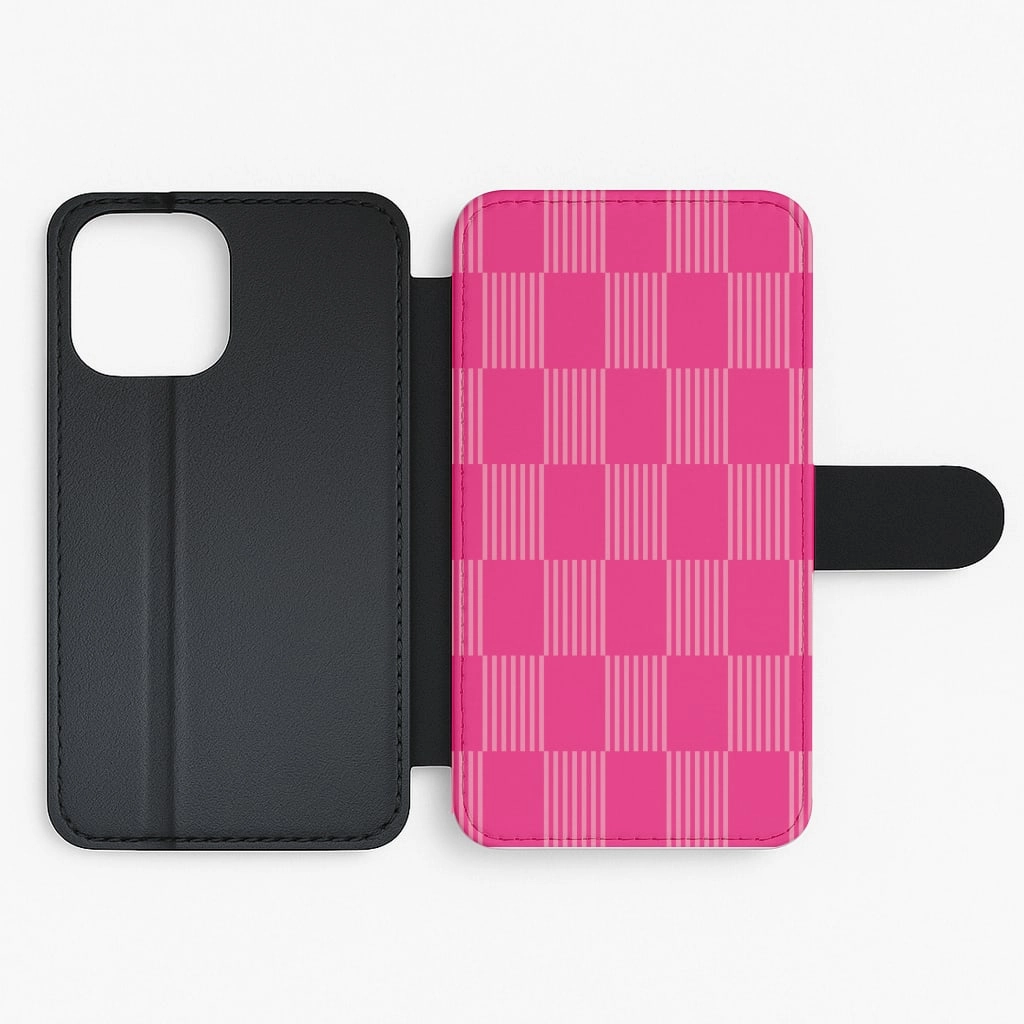 Neon Pink Checkered Abstract Pattern Flip / Wallet Phone Case Gloss Finish Customizable Option