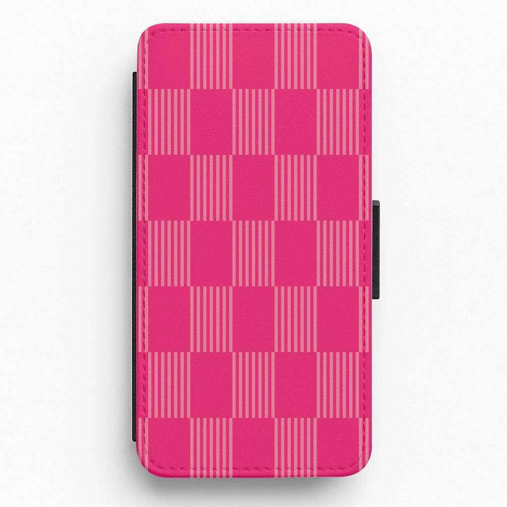 Neon Pink Checkered Abstract Pattern Flip / Wallet Phone Case Fashion Texture Soft Protection Edge