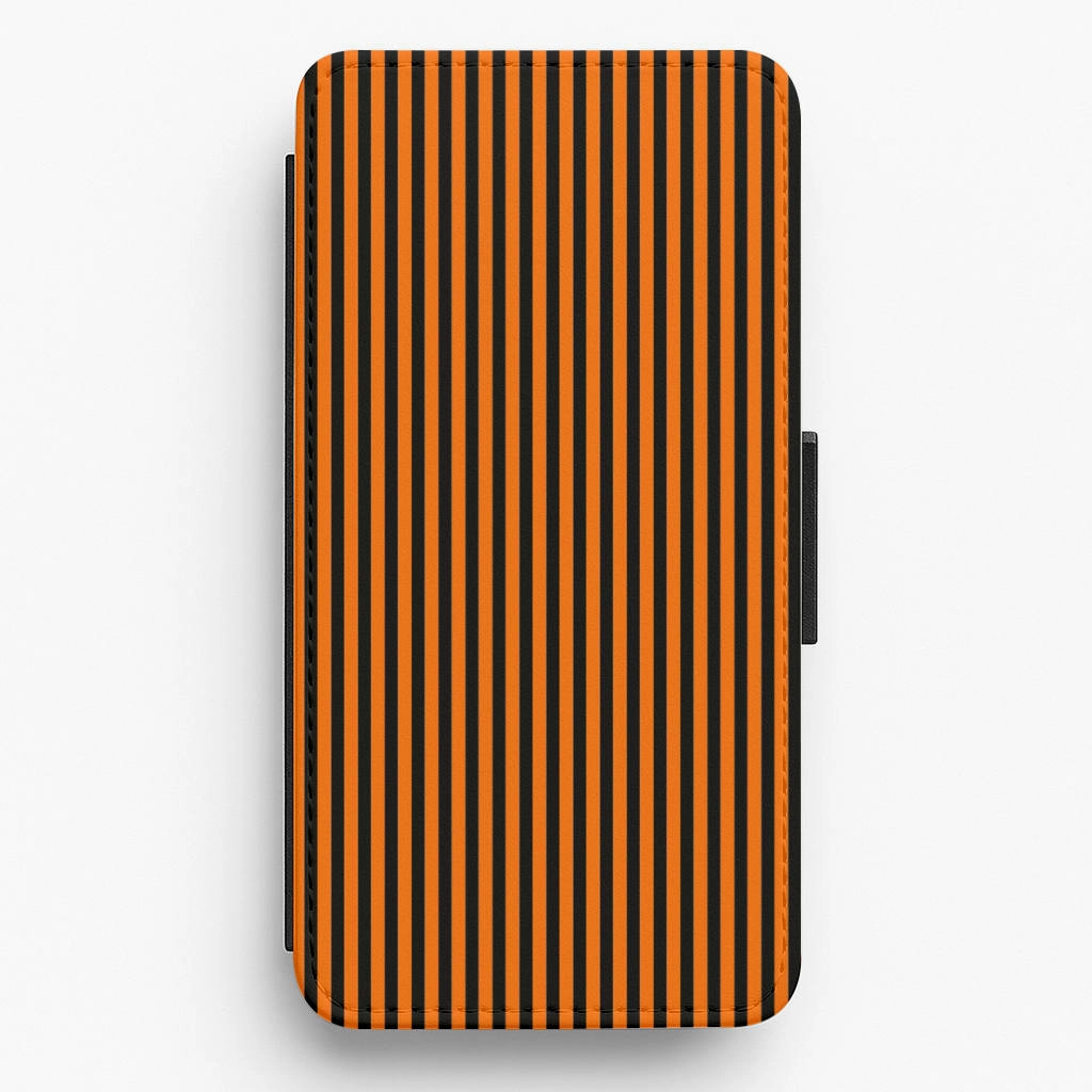 Simple Finish Orange & Black Stripe Flip / Wallet Phone Case