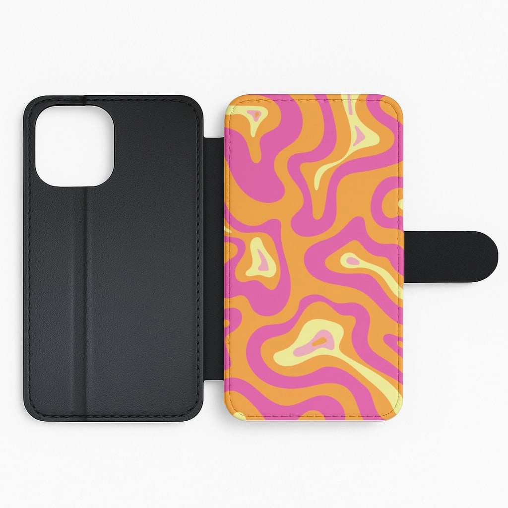 Orange And Pink Psychedelic Pattern Flip / Wallet Phone Case Shock Cushion