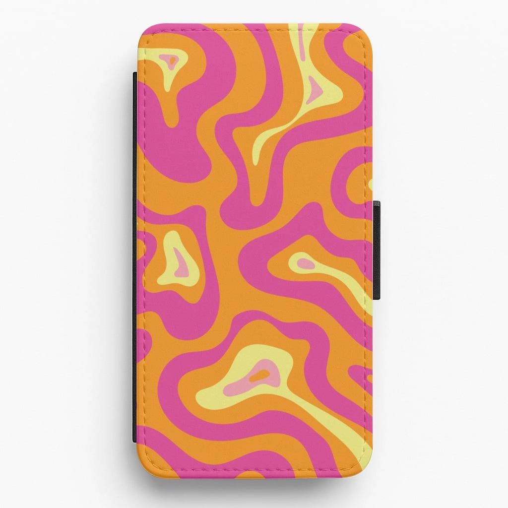 Protective Structure Glossy Texture Orange And Pink Psychedelic Pattern Flip / Wallet Phone Case