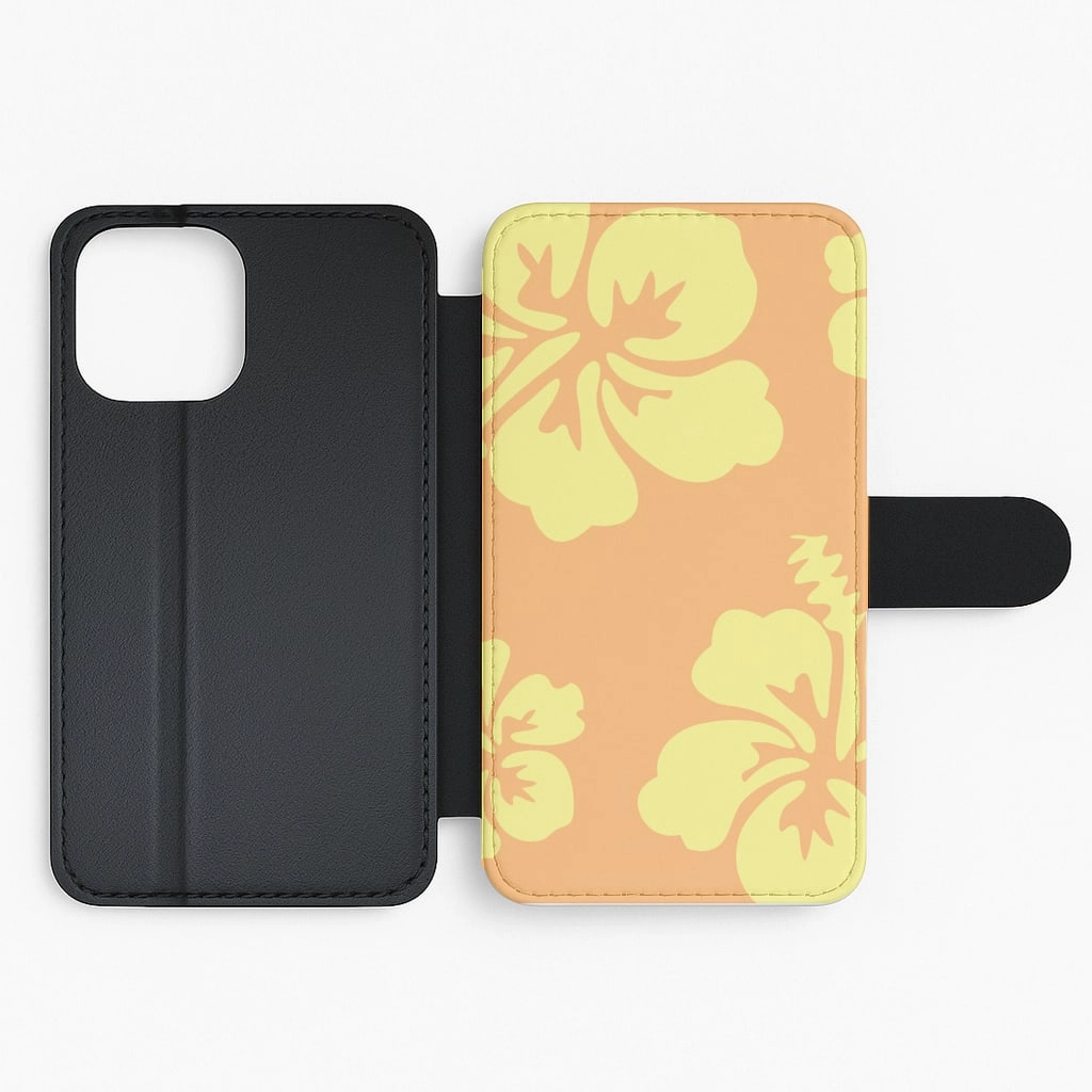 Protective Frame Design Soft Protection Layer Orange And Yellow Hawaiian Flowers Pattern Flip / Wallet Phone Case