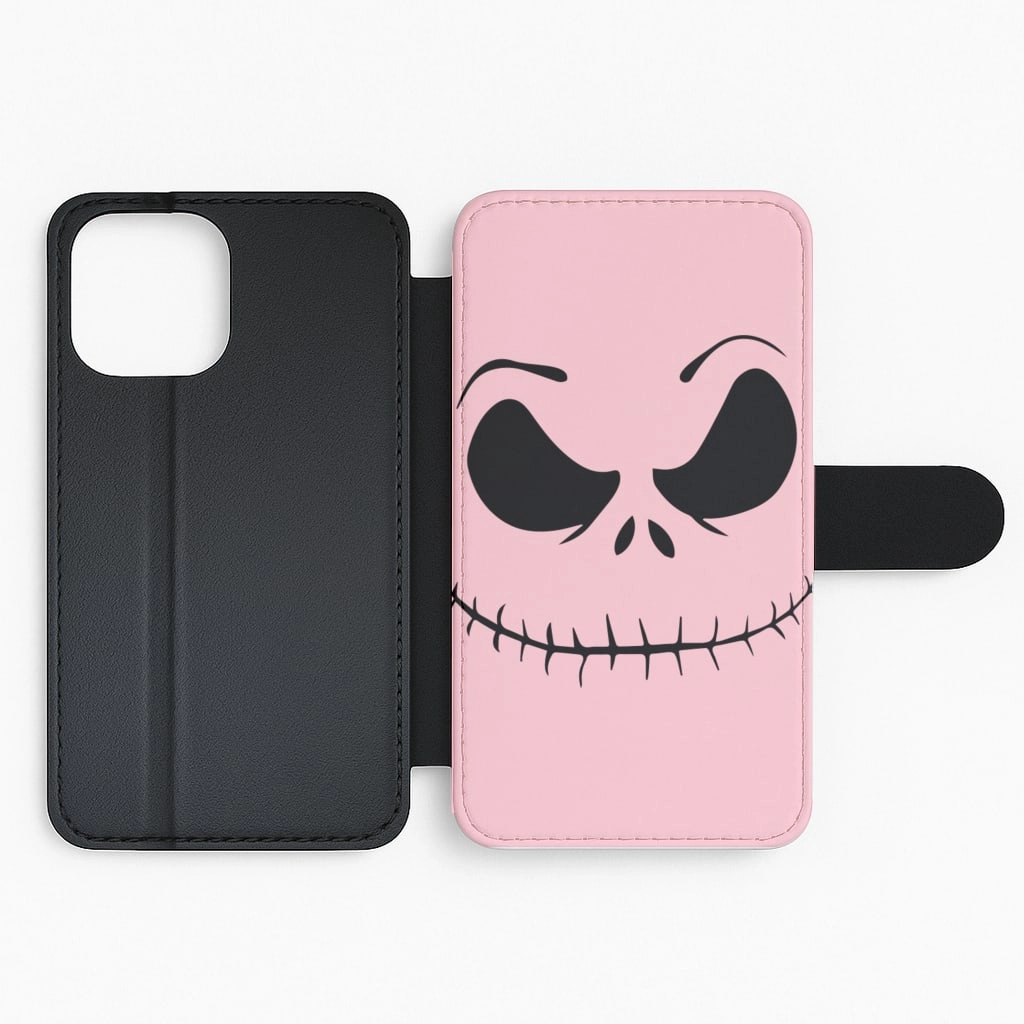 Pink Jack Skeleton Flip / Wallet Phone Case Non Slip Surface