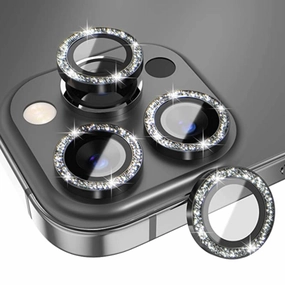 Flexible Pattern Texture iPhone 15 Series Glitter Diamond Camera Lens Protector