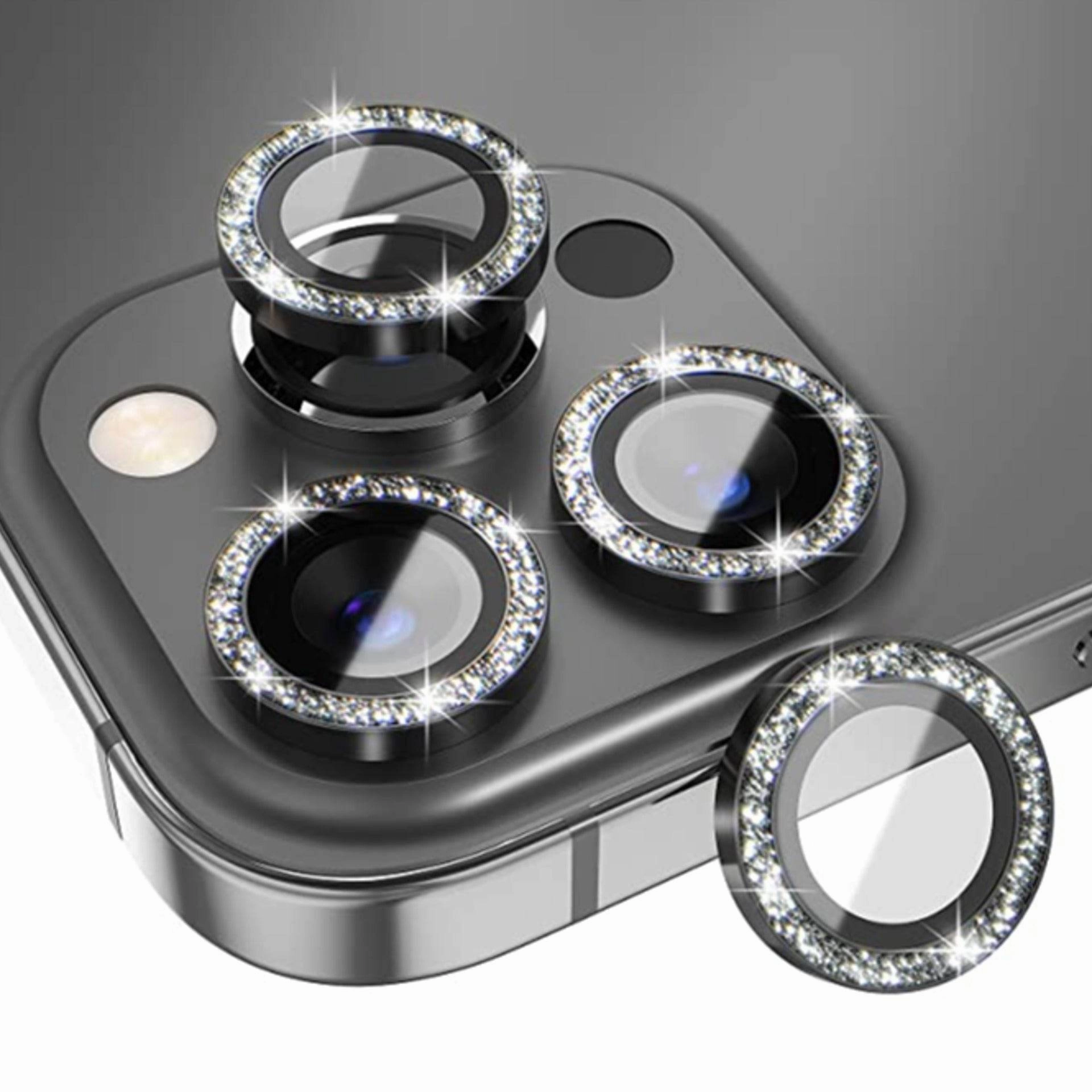 Flexible Pattern Texture iPhone 15 Series Glitter Diamond Camera Lens Protector
