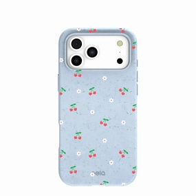 Everyday Style Lightweight Build Quality Powder Blue Sweet Cherries iPhone 17 Pro Max Case