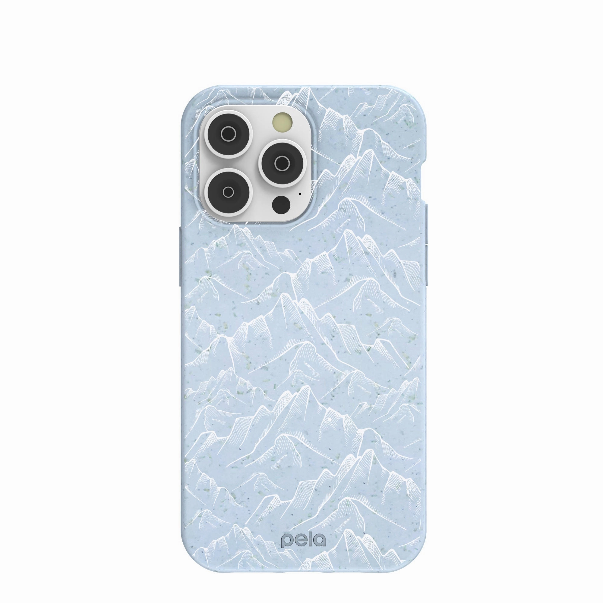 Powder Blue Snowy Mountains iPhone 14 Pro Max Case Travel Friendly