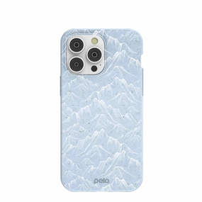 Powder Blue Snowy Mountains iPhone 14 Pro Max Case Travel Friendly