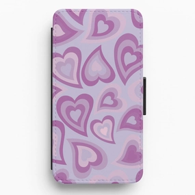 Purple Hearts - Trippy Patterns Flip / Wallet Phone Case Soft Surface