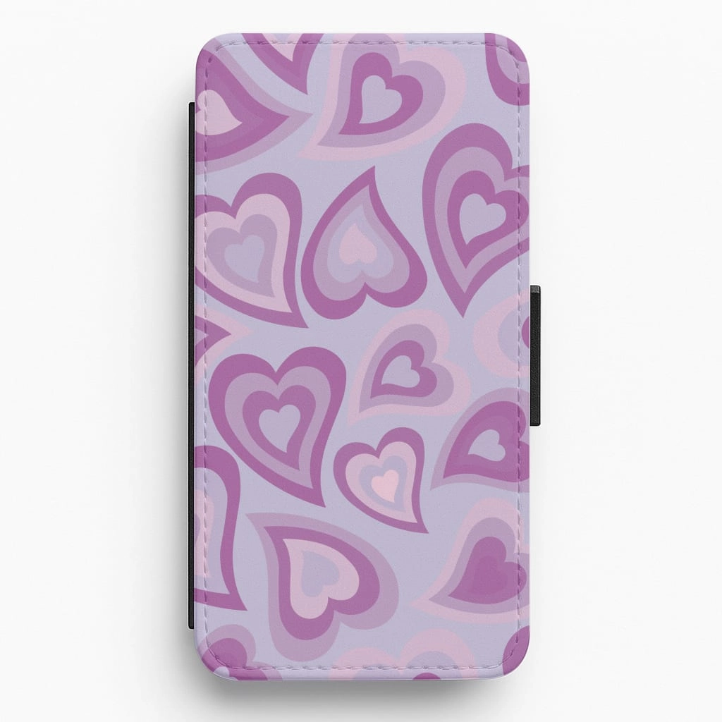 Purple Hearts - Trippy Patterns Flip / Wallet Phone Case Soft Surface