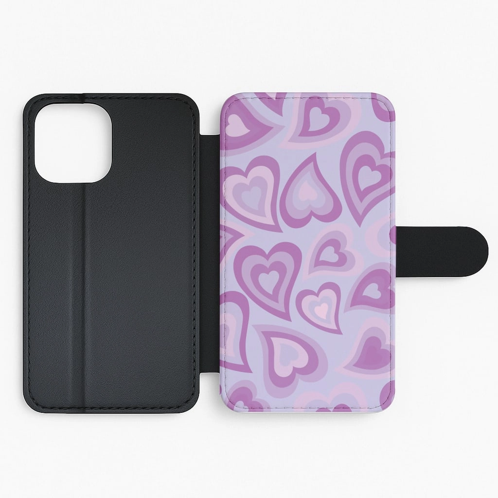 Durable touch Purple Hearts - Trippy Patterns Flip / Wallet Phone Case