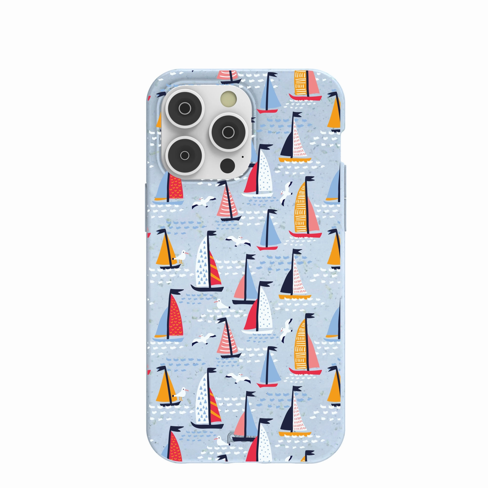 Powder Blue Sails and Seagulls iPhone 14 Pro Max Case Smooth Grip elegant design