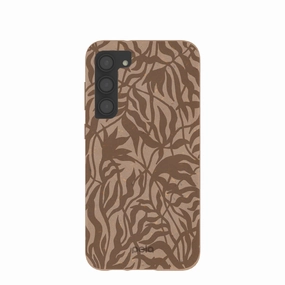 Chocolate Brown Rustic Leaves Samsung Galaxy S23 (Plus) Case Compact Build Elegant Surface Texture