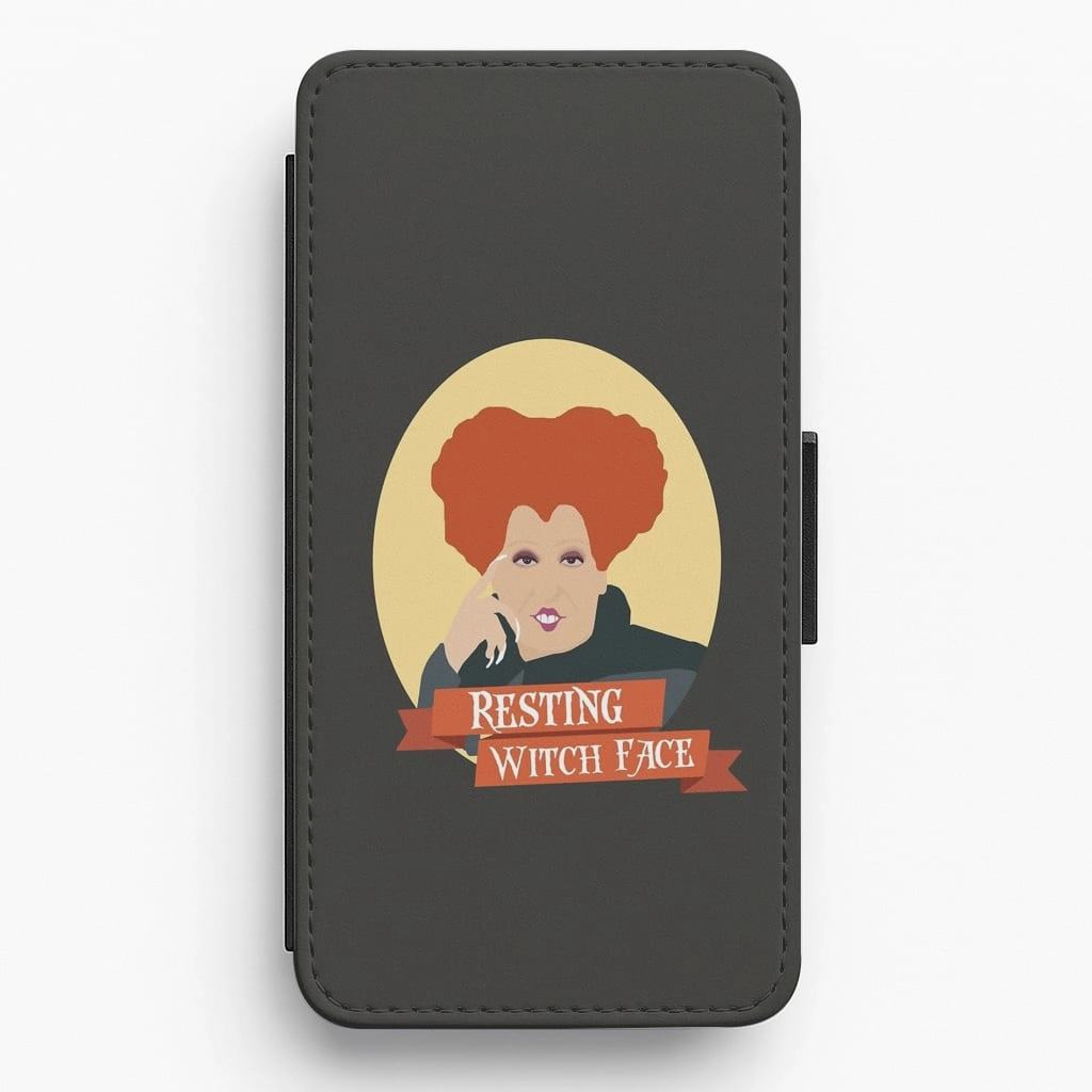 Stylish Detailing Resting Witch Face - Hocus Halloween Flip / Wallet Phone Case