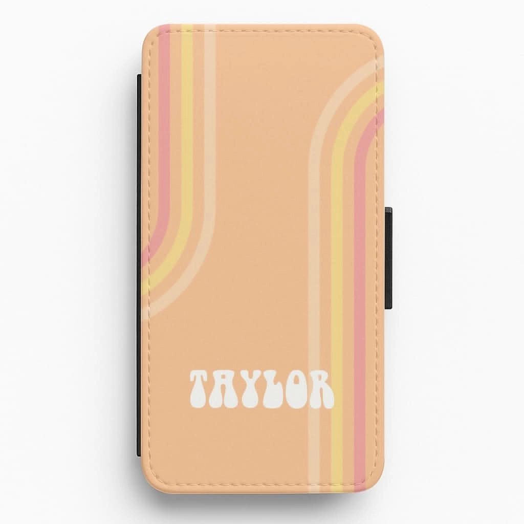 Eco Friendly Durable Quality Retro Orange Personalised Name Flip / Wallet Phone Case